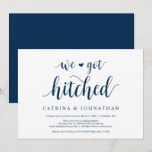Moderne Rustic, Navy Blauwe script, Trouw Elopemen Kaart (Voorkant / Achterkant)
