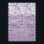 Moderne Rustic Paars Lace Bridal Shower Kaart<br><div class="desc">Modern paars rustic wood Lace & polka dots bridal douche-uitnodiging. Onze moderne bruiddoucheuitnodiging met een draai is voorzien van een prachtige witte kant met strakke poka-stippen op een hedendaagse paarse lavender-houten achtergrond. Knijp onze schattige uitnodiging naar het uitzicht voor een bijpassende achtergrond voor een extra speciale aanraking. Bezoek onze winkel...</div>