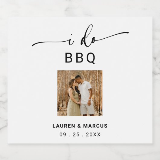 Moderne Rustic Photo I Do BBQ Sparkling Wijnetiket (Enkel label)