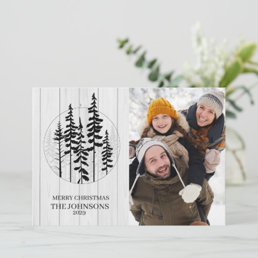 Moderne Rustic Pine Tree Farmhouse-kerstfoto Feestdagenkaart (Staand voorkant)