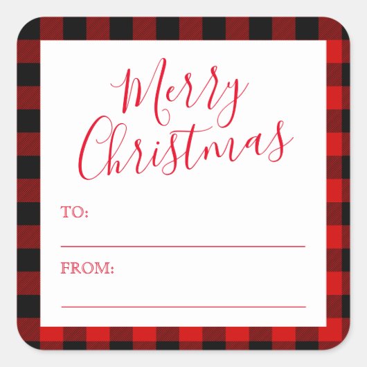Moderne Rustic Red Black met kerstcadeaus Label (Voorkant)