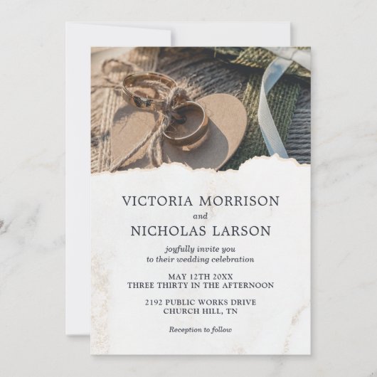 Moderne Rustic Rings Photo Wedding Kaart (Voorkant)