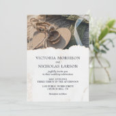 Moderne Rustic Rings Photo Wedding Kaart (Staand voorkant)