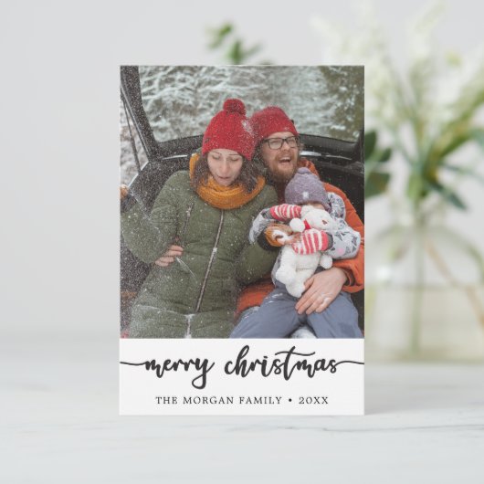 Moderne Rustic Script-kerstfotokaart Bedankkaart (Staand voorkant)