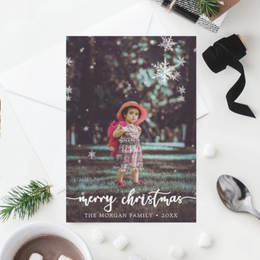 Moderne Rustic Script-kerstfotokaart Bedankkaart