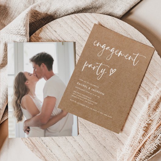 Moderne Rustic Simple Calligraphy Engagement Party Kaart