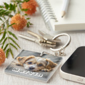 Moderne Rustic Simple Custom Pet-foto Sleutelhanger (Voorkant Rechts)