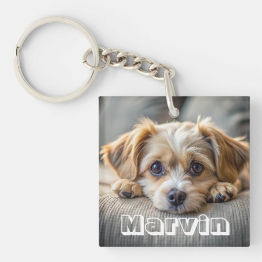 Moderne Rustic Simple Custom Pet-foto Sleutelhanger (voorkant)