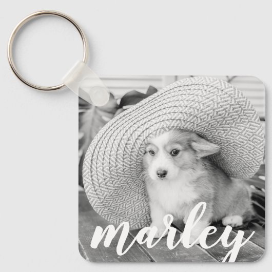 Moderne Rustic Simple Custom Pet-foto Sleutelhanger (Voorkant)