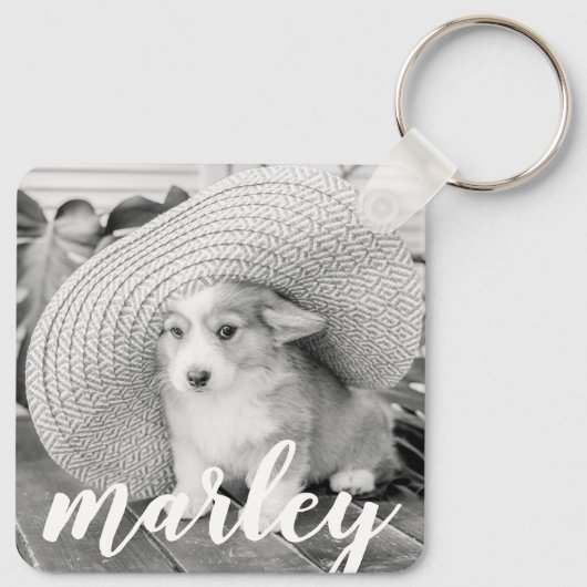 Moderne Rustic Simple Custom Pet-foto Sleutelhanger (Achterkant)