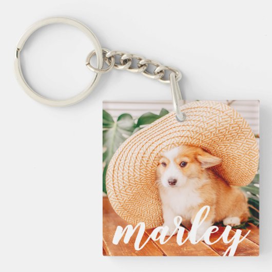Moderne Rustic Simple Custom Pet-foto Sleutelhanger (Voorkant)