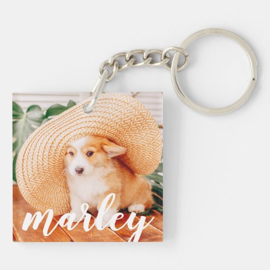 Moderne Rustic Simple Custom Pet-foto Sleutelhanger (Achterkant)