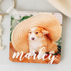 Moderne Rustic Simple Custom Pet-foto Sleutelhanger