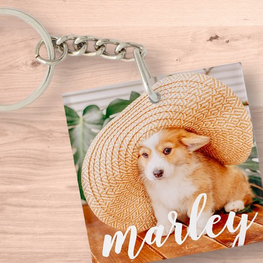 Moderne Rustic Simple Custom Pet-foto Sleutelhanger