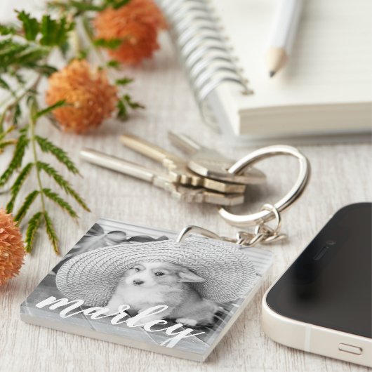 Moderne Rustic Simple Custom Pet-foto Sleutelhanger (Voorkant Rechts)