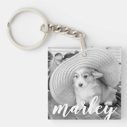 Moderne Rustic Simple Custom Pet-foto Sleutelhanger (Voorkant)
