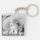 Moderne Rustic Simple Custom Pet-foto Sleutelhanger (Achterkant)