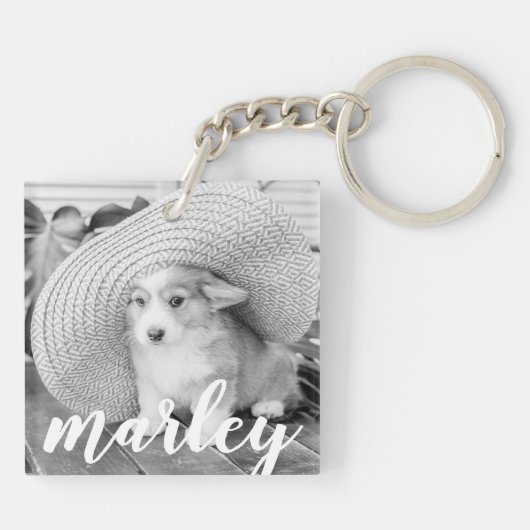 Moderne Rustic Simple Custom Pet-foto Sleutelhanger (Achterkant)