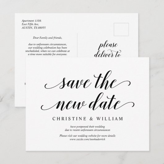 Moderne Rustic Sla de nieuwe datum op, nodigt uit  Briefkaart (Voorkant / Achterkant)