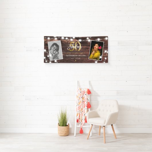 Moderne Rustic String Lights Gold Fab 50th Birthda Spandoek (Insitu)