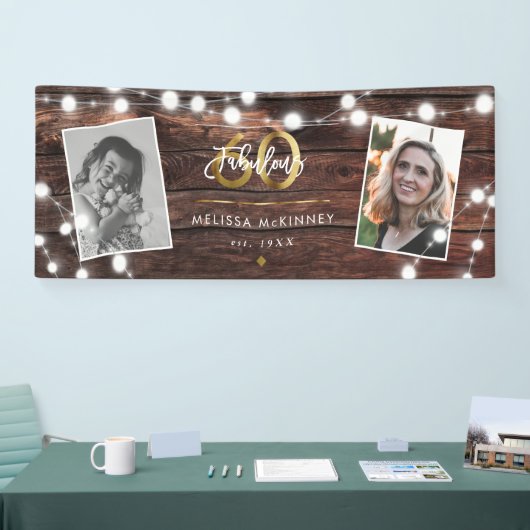 Moderne Rustic String Lights Gold Fab 60th Birthda Spandoek (Beurs)