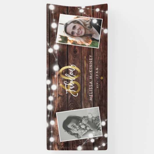 Moderne Rustic String Lights Gold Fab 60th Birthda Spandoek (Verticaal)