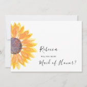 Moderne Rustic Sunflower Waterverf Maid of Honor Kaart (Voorkant)