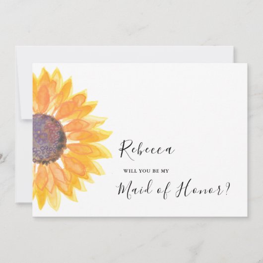 Moderne Rustic Sunflower Waterverf Maid of Honor Kaart (Voorkant)
