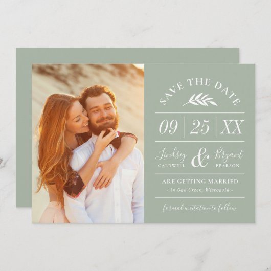 Moderne Rustic Typografie Foto Opslaan Datum Uitno Kaart (Voorkant / Achterkant)