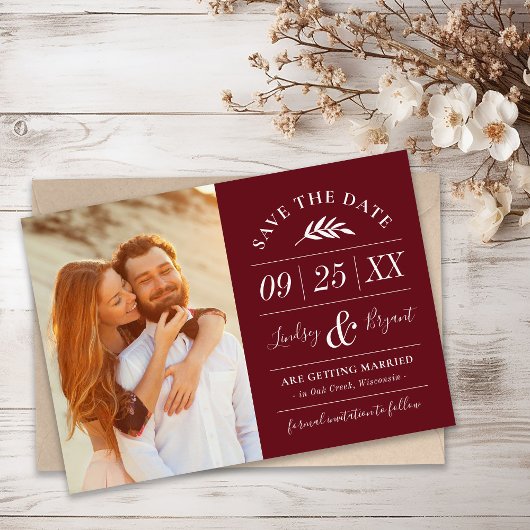 Moderne Rustic Typografie Foto Opslaan Datum Uitno Kaart