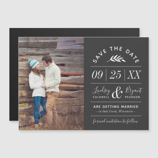 Moderne Rustic Typografie Foto slaat de datum op (Voorkant / Achterkant)