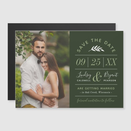 Moderne Rustic Typografie Foto slaat de datum op (Voorkant / Achterkant)