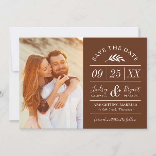 Moderne Rustic Typografie Foto slaat de datum op Kaart (Voorkant)