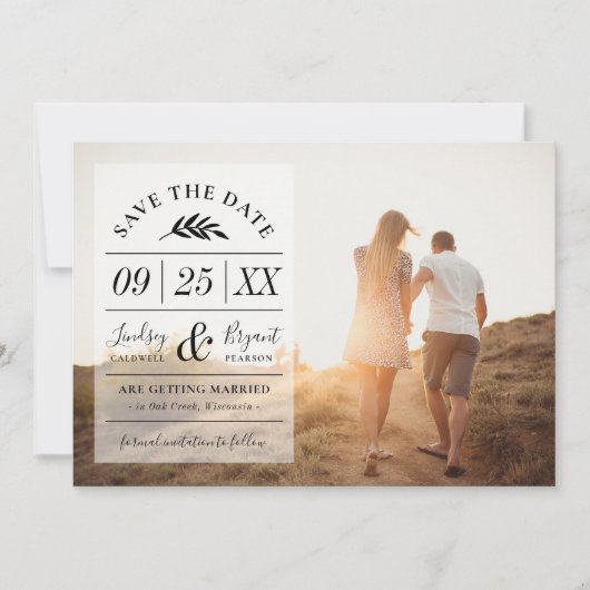 Moderne Rustic Typografie Foto slaat de datum op Kaart (Voorkant)