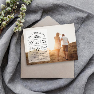 Moderne Rustic Typografie Foto slaat de datum op Kaart
