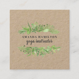 Moderne RUSTIC Waterverf wilde weide groen geblade Vierkante Visitekaartje
