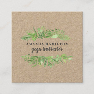 Moderne RUSTIC Waterverf wilde weide groen geblade Vierkante Visitekaartje
