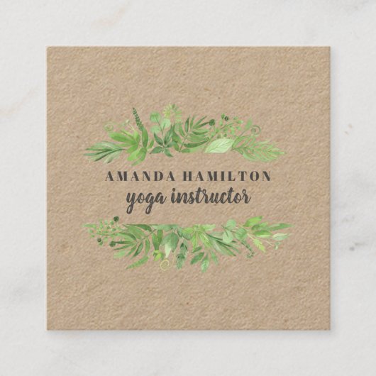 Moderne RUSTIC Waterverf wilde weide groen geblade Vierkante Visitekaartje (Voorkant)