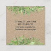 Moderne RUSTIC Waterverf wilde weide groen geblade Vierkante Visitekaartje (Achterkant)