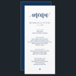 Moderne Rustic Weddenschap-menu Menu<br><div class="desc">Moderne Rustic Wedding Elopement Kaart. Eenvoudig aan te passen en aan uw behoeften aan te passen,  en uw gasten zullen enthousiast zijn wanneer zij deze perfecte en stijlvolle menu van het diner zien. (Navy Blue-thema)</div>