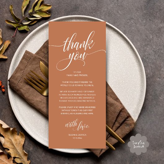 Moderne Rustic Wedding Reception Hartelijk dank Programmakaart