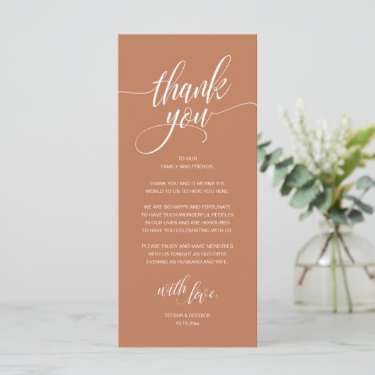 Moderne Rustic Wedding Reception Hartelijk dank Programmakaart (Staand voorkant)