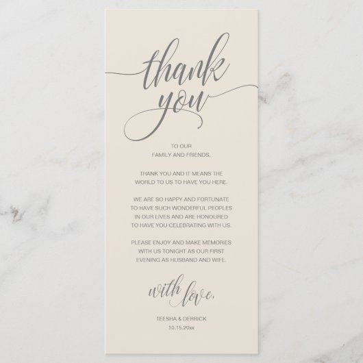 Moderne Rustic Wedding Reception Hartelijk dank Programmakaart (Voorkant)