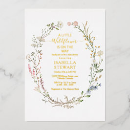 Moderne Rustic Wildflower Spring Baby shower Folie Uitnodiging