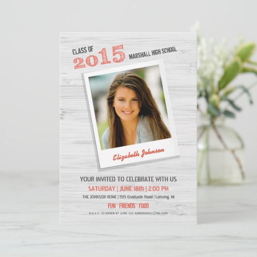 Moderne Rustic Wood Afstuderen Uitnodiging / Foto (Staand voorkant)