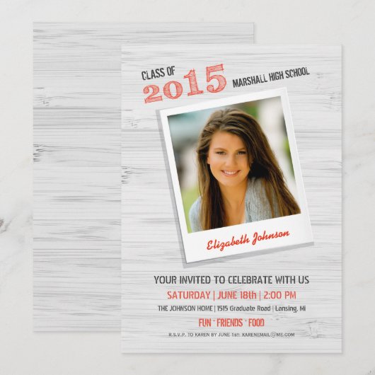 Moderne Rustic Wood Afstuderen Uitnodiging / Foto (Voorkant / Achterkant)