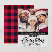 Moderne Rustic Wood Familie Foto Kerstmis Kaart (Voorkant / Achterkant)