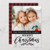 Moderne Rustic Wood Familie Foto Kerstmis Kaart (Voorkant / Achterkant)