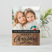 Moderne Rustic Wood Familie Foto Kerstmis Kaart (Staand voorkant)