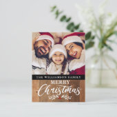 Moderne Rustic Wood Familie Foto Kerstmis Kaart (Staand voorkant)